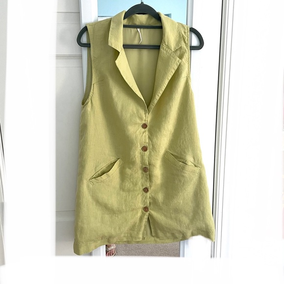 Free People Dresses & Skirts - Free People Green Linen Button Front Dress